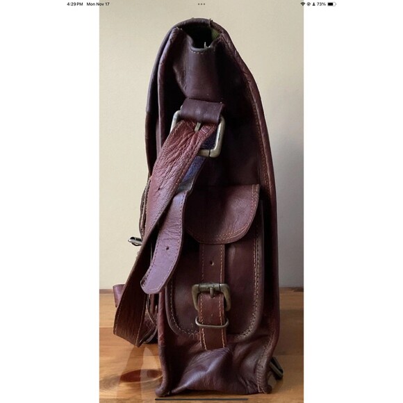 Genuine Leather Mens Large Brown Converter Backpack/Satchel Laptop Briefcase VTG - Picture 5 of 11